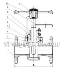 ANSI flange-connection hard-sealed lift plug valve constructral diagram(pic1)